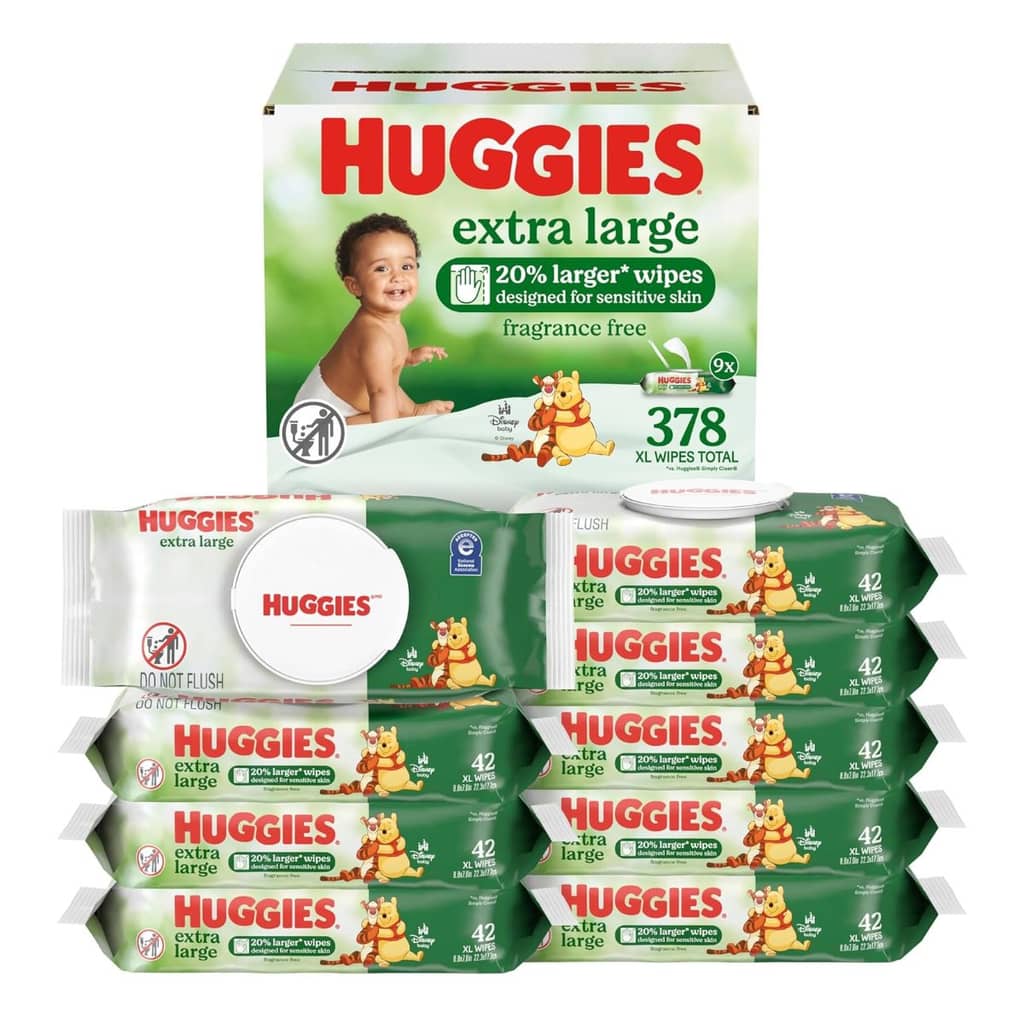 Huggies Extra Large Baby Wipes, Unscented, 9 Flip-Top Packs