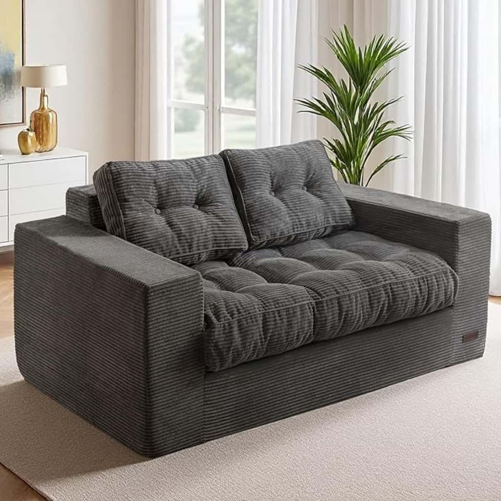 MAXYOYO Boneless Loveseat Sofa Couch, Upholstered Bean Bag Chair Cloud 2-Seat for Adults