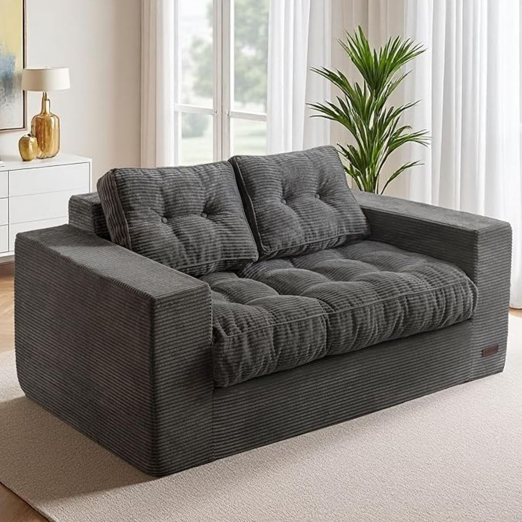 MAXYOYO Boneless Loveseat Sofa Couch, Upholstered Bean Bag Chair Cloud 2-Seat for Adults